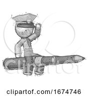 Poster, Art Print Of Sketch Police Man Riding A Pen Like A Giant Rocket