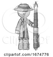 Poster, Art Print Of Sketch Detective Man Holding Giant Calligraphy Pen