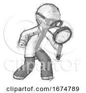 Poster, Art Print Of Sketch Doctor Scientist Man Inspecting With Large Magnifying Glass Right