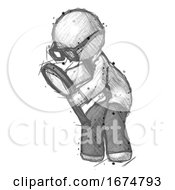 Poster, Art Print Of Sketch Doctor Scientist Man Inspecting With Large Magnifying Glass Left