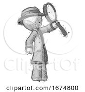 Sketch Detective Man Inspecting With Large Magnifying Glass Facing Up