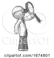 Sketch Doctor Scientist Man Inspecting With Large Magnifying Glass Facing Up