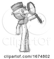 Sketch Plague Doctor Man Inspecting With Large Magnifying Glass Facing Up