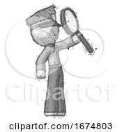 Sketch Police Man Inspecting With Large Magnifying Glass Facing Up