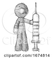 Poster, Art Print Of Sketch Thief Man Holding Large Syringe