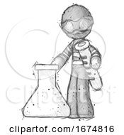 Poster, Art Print Of Sketch Thief Man Holding Test Tube Beside Beaker Or Flask
