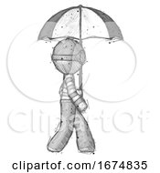 Sketch Thief Man Woman Walking With Umbrella