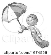 Sketch Thief Man Flying With Umbrella