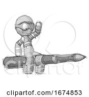 Poster, Art Print Of Sketch Thief Man Riding A Pen Like A Giant Rocket