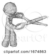 Sketch Thief Man Holding Giant Scissors Cutting Out Something