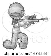 Poster, Art Print Of Sketch Thief Man Kneeling Shooting Sniper Rifle