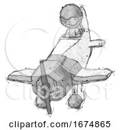 Poster, Art Print Of Sketch Thief Man In Geebee Stunt Plane Descending Front Angle View