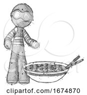 Sketch Thief Man And Noodle Bowl Giant Soup Restaraunt Concept