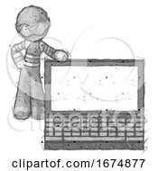 Poster, Art Print Of Sketch Thief Man Beside Large Laptop Computer Leaning Against It