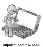 Poster, Art Print Of Sketch Thief Man Using Large Laptop Computer