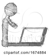 Poster, Art Print Of Sketch Thief Man Using Large Laptop Computer Side Orthographic View