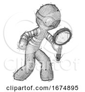 Sketch Thief Man Inspecting With Large Magnifying Glass Right