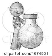 Poster, Art Print Of Sketch Thief Man Standing Beside Large Round Flask Or Beaker
