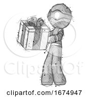 Poster, Art Print Of Sketch Thief Man Presenting A Present With Large Bow On It