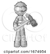 Poster, Art Print Of Sketch Thief Man Holding Hammer Ready To Work