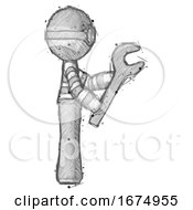 Poster, Art Print Of Sketch Thief Man Using Wrench Adjusting Something To Right