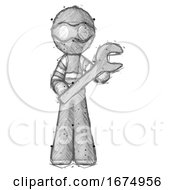 Poster, Art Print Of Sketch Thief Man Holding Large Wrench With Both Hands