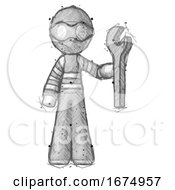 Sketch Thief Man Holding Wrench Ready To Repair Or Work
