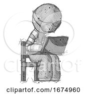 Poster, Art Print Of Sketch Thief Man Using Laptop Computer While Sitting In Chair Angled Right