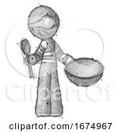 Poster, Art Print Of Sketch Thief Man With Empty Bowl And Spoon Ready To Make Something