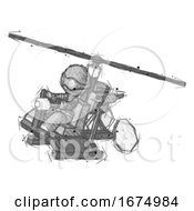 Poster, Art Print Of Sketch Thief Man Flying In Gyrocopter Front Side Angle Top View