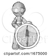 Poster, Art Print Of Sketch Thief Man Standing Beside Large Compass
