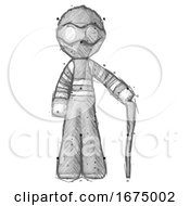 Sketch Thief Man Standing With Hiking Stick