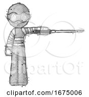 Poster, Art Print Of Sketch Thief Man Standing With Ninja Sword Katana Pointing Right
