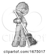 Sketch Thief Man Sweeping Area With Broom