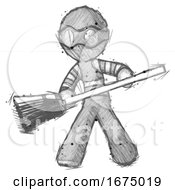 Poster, Art Print Of Sketch Thief Man Broom Fighter Defense Pose