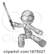 Poster, Art Print Of Sketch Thief Man With Ninja Sword Katana In Defense Pose