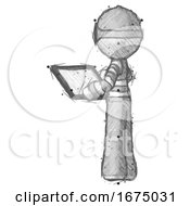 Poster, Art Print Of Sketch Thief Man Looking At Tablet Device Computer With Back To Viewer