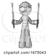 Sketch Thief Man Posing With Two Ninja Sword Katanas Up
