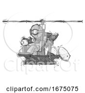 Poster, Art Print Of Sketch Thief Man Flying In Gyrocopter Front Side Angle View