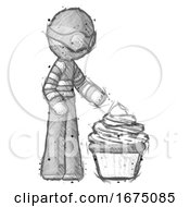 Poster, Art Print Of Sketch Thief Man With Giant Cupcake Dessert