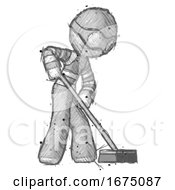 Poster, Art Print Of Sketch Thief Man Cleaning Services Janitor Sweeping Side View