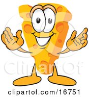 Clipart Picture Of A Wedge Of Orange Swiss Cheese Mascot Cartoon Character With Welcoming Open Arms by Mascot Junction