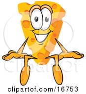 Wedge Of Orange Swiss Cheese Mascot Cartoon Character Seated