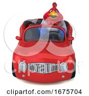 3d Chubby French Chicken Driving A Convertible On A White Background by Julos
