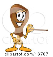 Chicken Drumstick Mascot Cartoon Character Holding A Pointer Stick