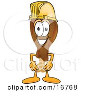 Chicken Drumstick Mascot Cartoon Character Wearing A Hardhat Helmet