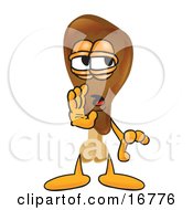 Chicken Drumstick Mascot Cartoon Character Whispering And Gossiping
