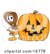 Clipart Picture Of A Chicken Drumstick Mascot Cartoon Character With A Carved Halloween Pumpkin by Toons4Biz