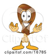Chicken Drumstick Mascot Cartoon Character With Welcoming Open Arms by Toons4Biz