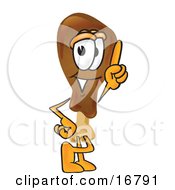 Clipart Picture Of A Chicken Drumstick Mascot Cartoon Character Pointing Upwards by Toons4Biz